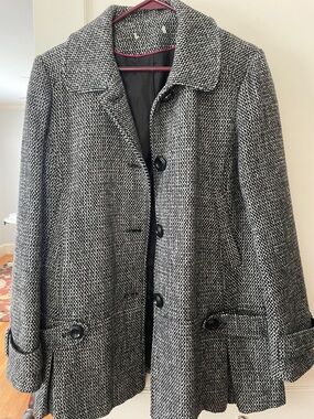 Women’s Black & White Tweed Coat - Classic Button Front